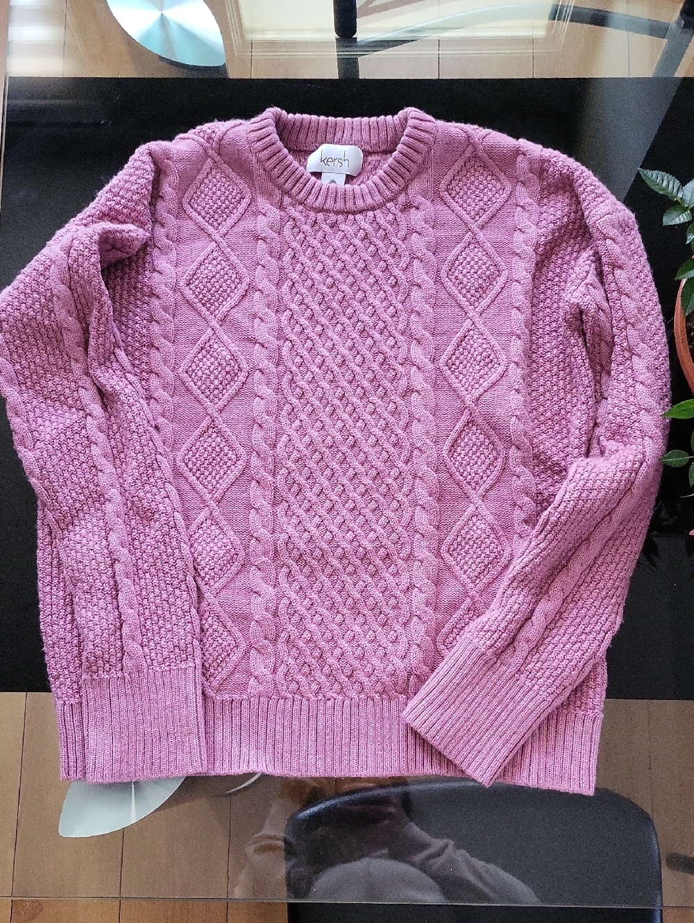 Kersh Pink Cable Knit Crewneck Sweater